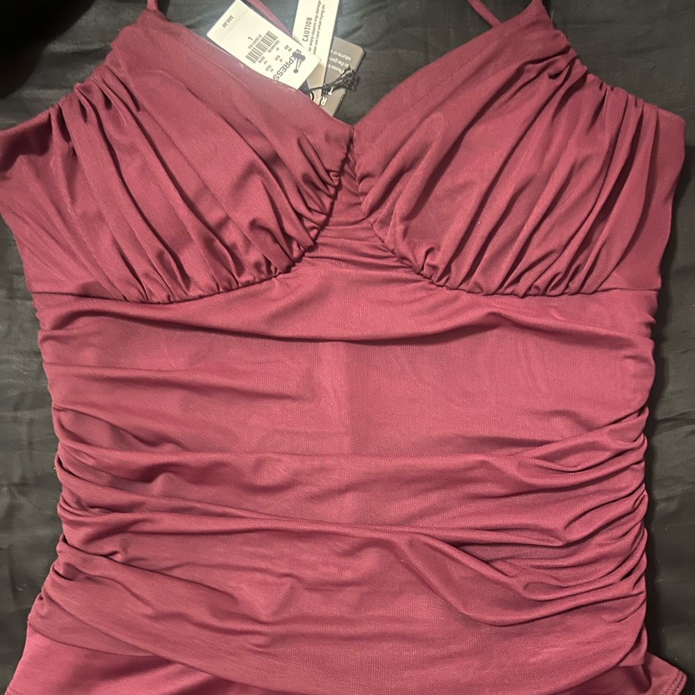 NEW Express Body Contour Ruched Mesh V-Neck Bodysuit - 3 floral/burgundy/green